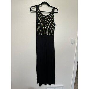 Olive + Oak Dress Maxi Black with Embroidery on Bodice Womans M